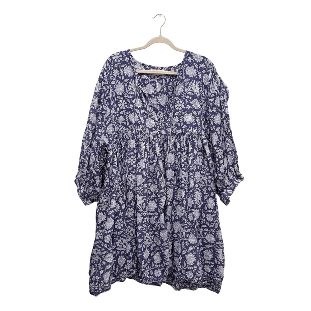 Daughters of India Kyra Mini Dress Cotton Blue Iris Boho Floral Flowy Blue 3XL - Picture 4 of 13